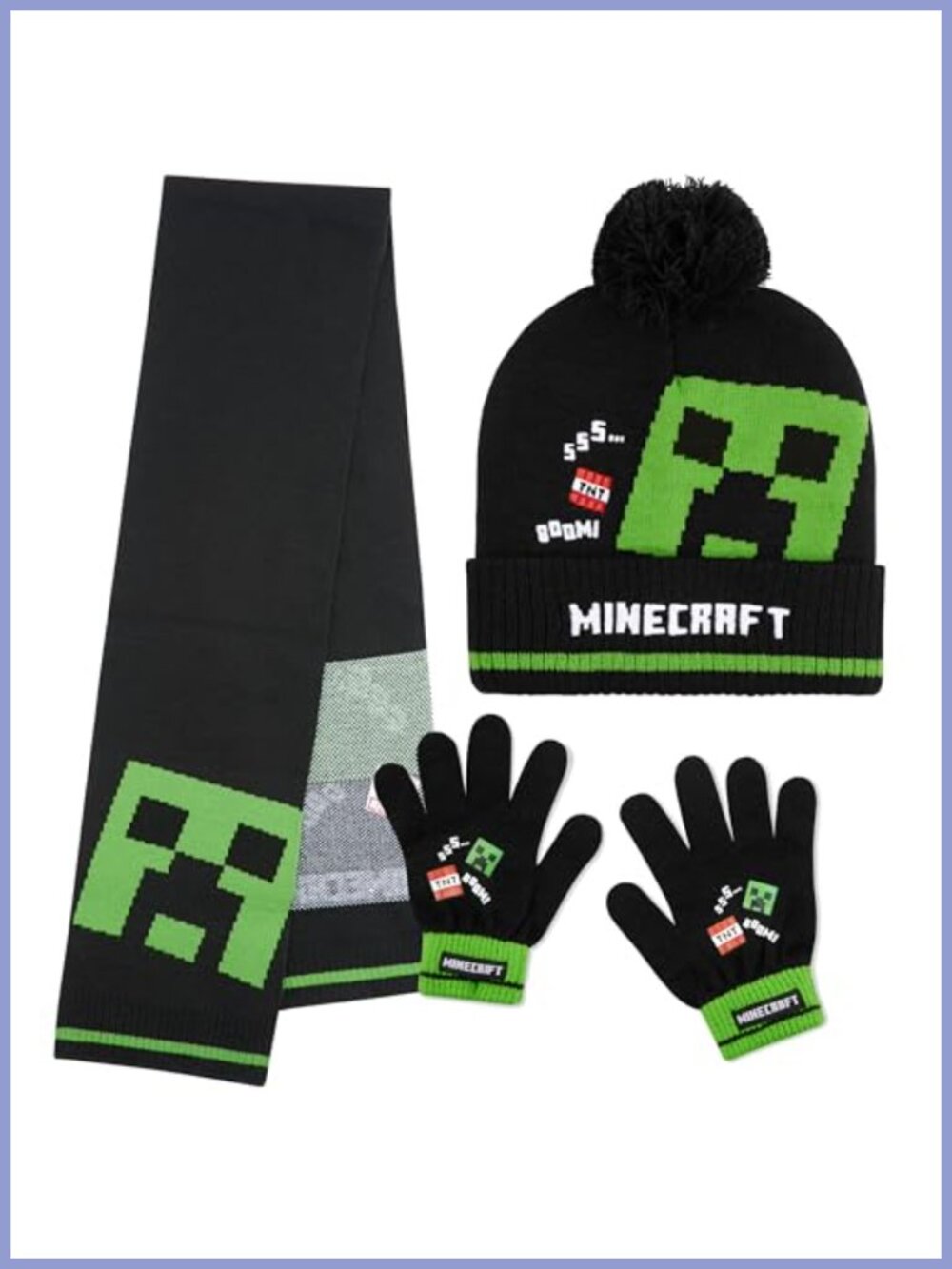 Minecraft Boys Cold Weather Set Beanie Scarf Gloves Acrylic Knit
